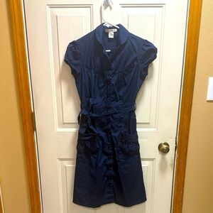Vintage style Navy Button-Up Dress with Pockets size S